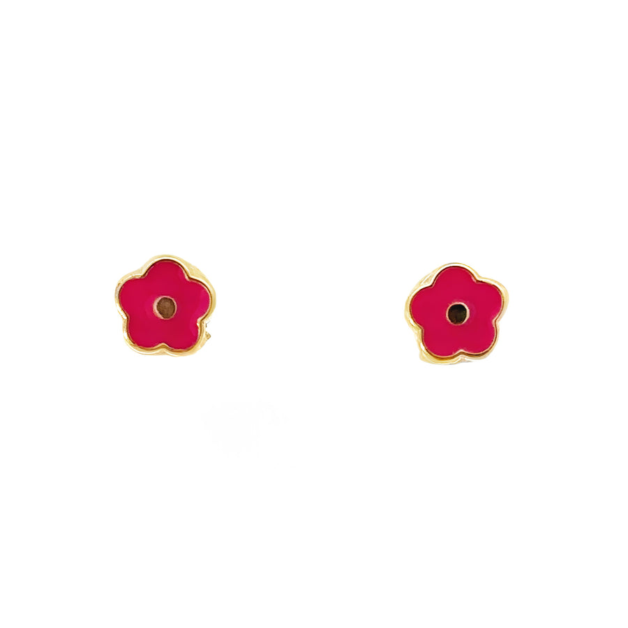 14k Gold Small Pink Flower Stud Earrings for Babies