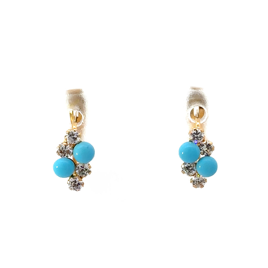 18k Gold Baby Hoop Earrings with CZ and Turquoise Accents