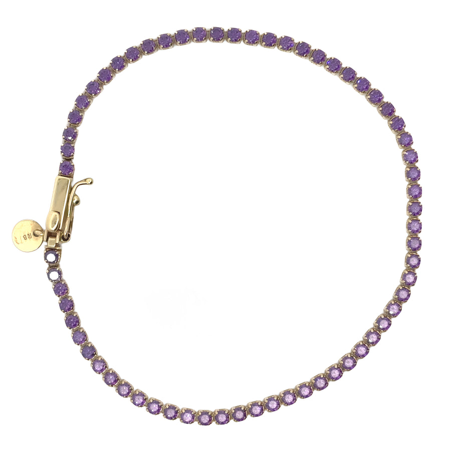 14k Gold Bracelet with Violet CZ, 18.5 cm