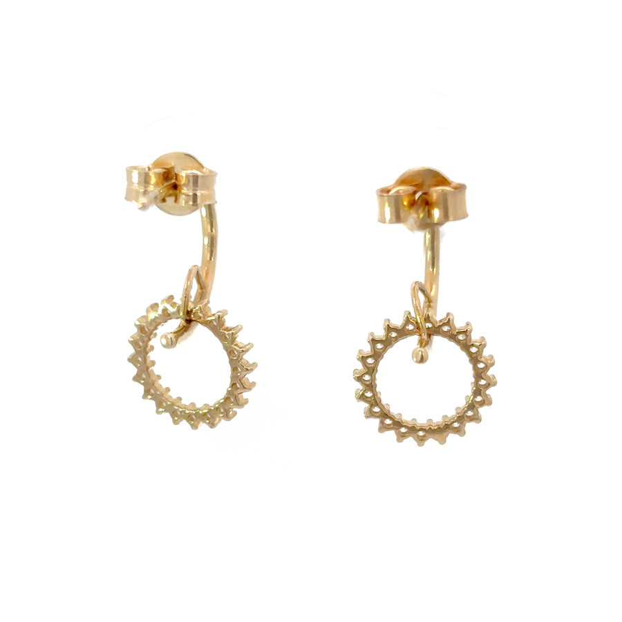 14k Gold Hoop Earrings with Circle CZ for Women