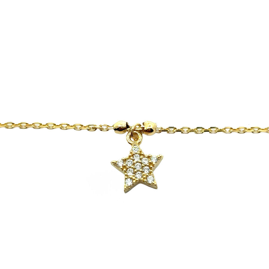 14k Gold Adjustable Bracelet with Center Star and CZ, 17-19 cm