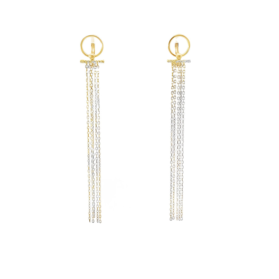 14k Gold Tall Earrings with Circle and CZ for Women