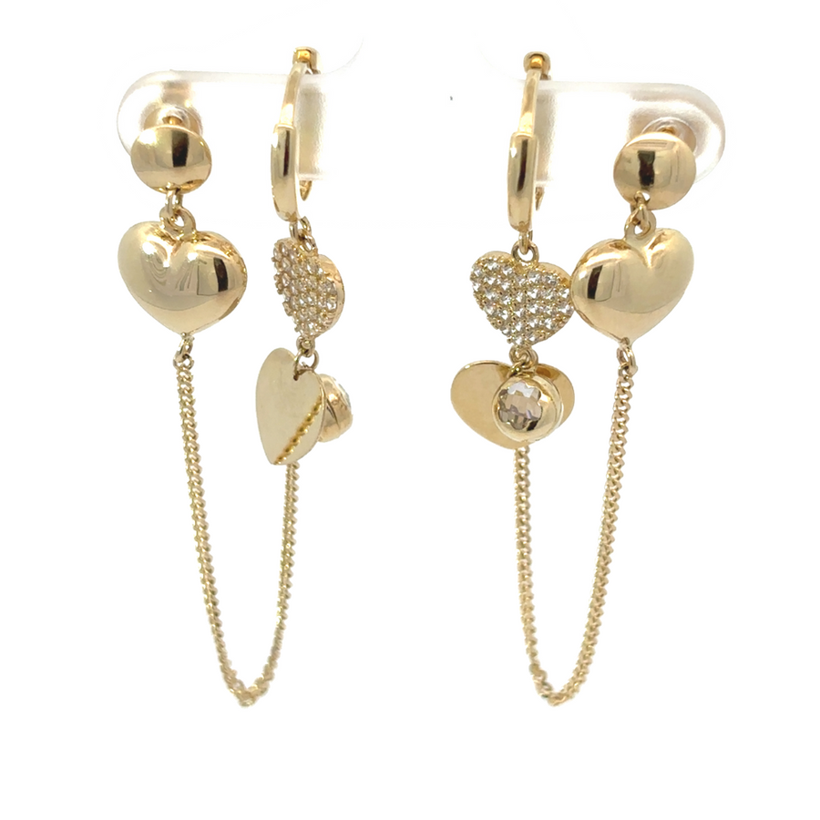 Close-up of Earrings DLB with Heart in 14k gold, showcasing their elegant heart-shaped design