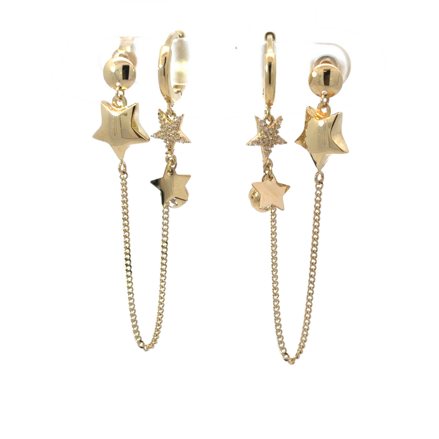 Close-up shot of 14k gold Earrings DLB with Star, highlighting the delicate star design