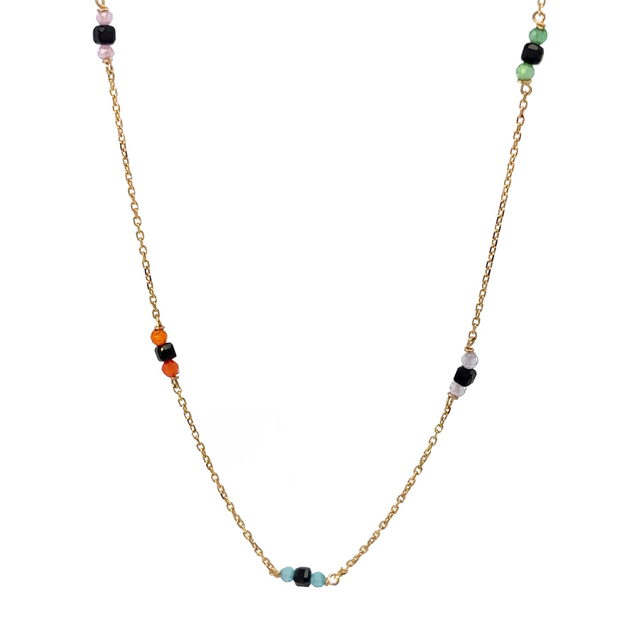 14k Gold Necklace with 5 Stones and Black Accent