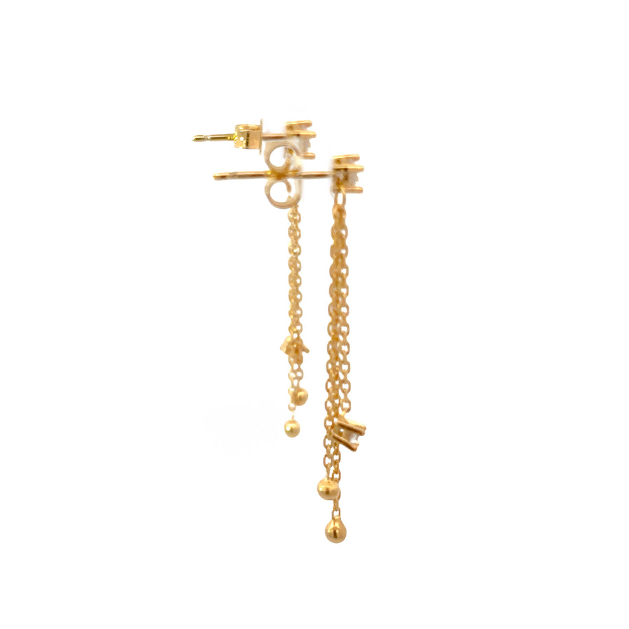 14k Gold Earrings with CZ Hanging Chains