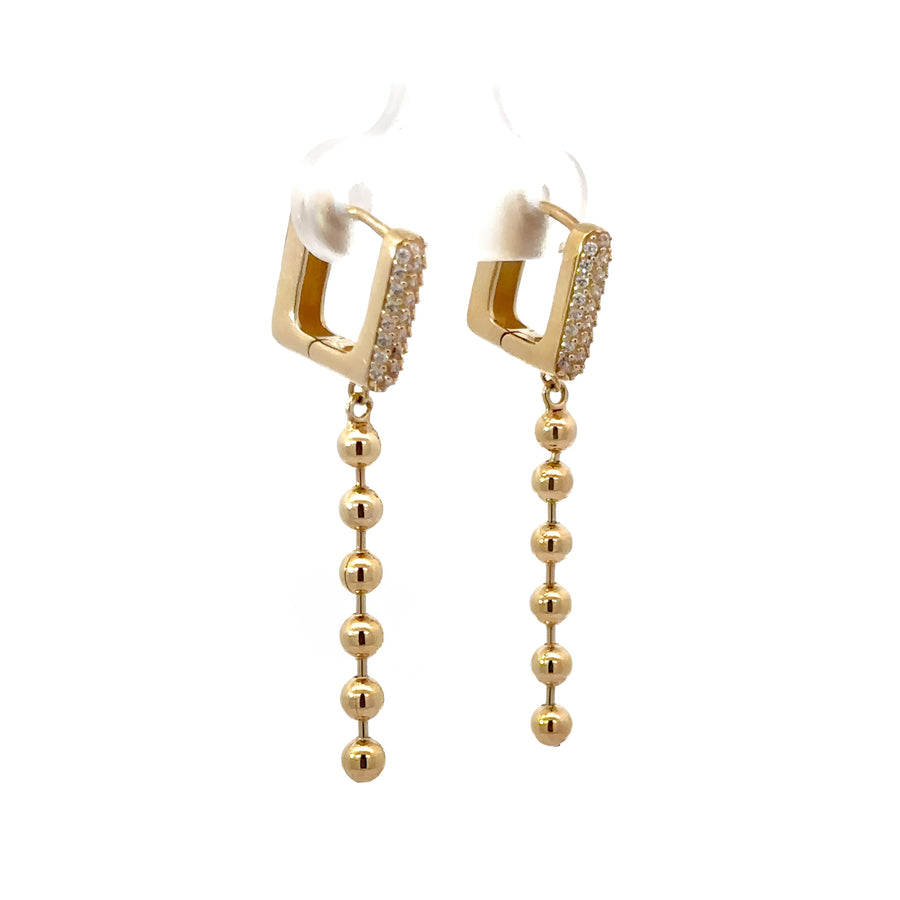 14k Gold Earrings with Cubic Zirconia and Drop Ball