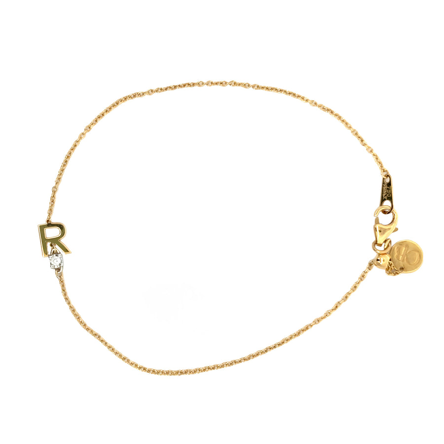 18k Gold Bracelet with Diamond 'R' Letter Charm