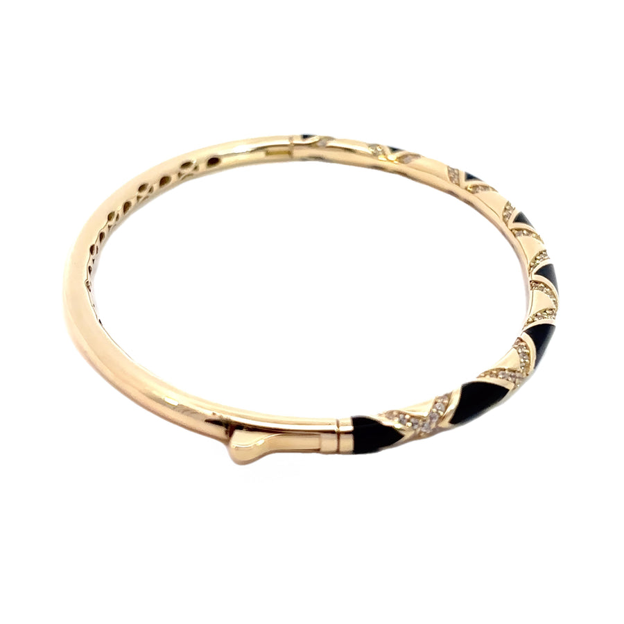 14K Yellow Gold Ring & Bangle with Black Enamel & CZ Accents