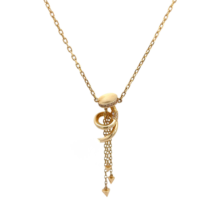 14k Gold Necklace with Center Chain and CZ for Women - Set 5