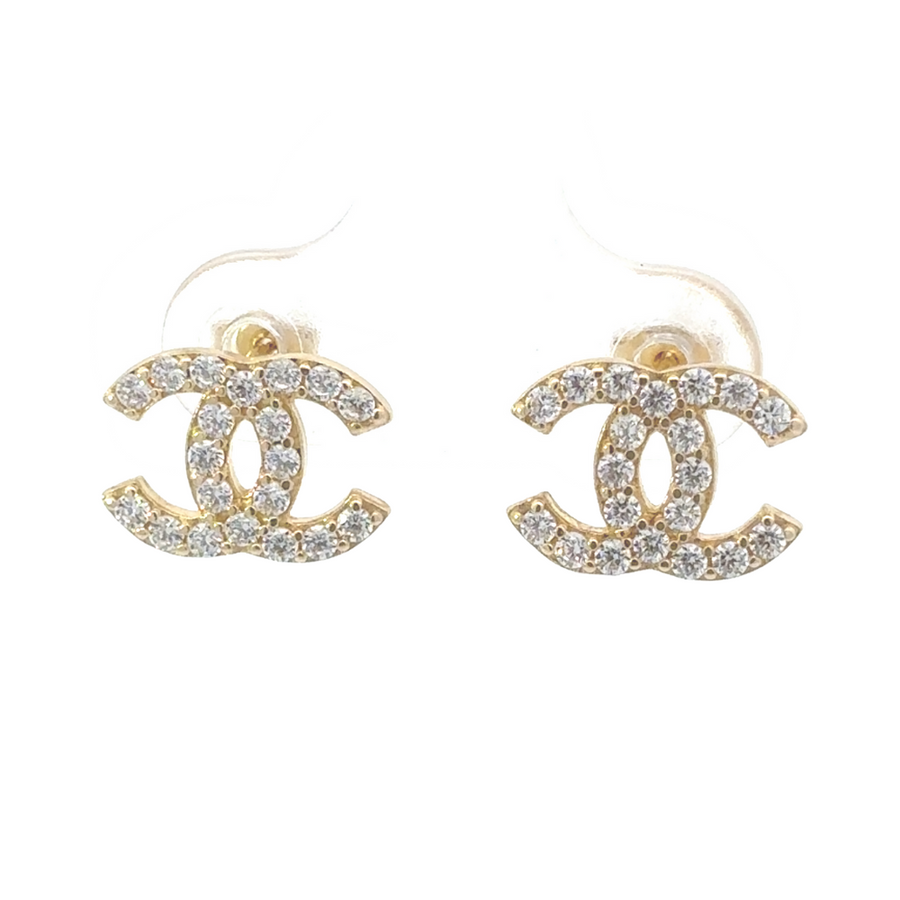 Pair of 14k gold earrings encrusted entirely with cubic zirconia