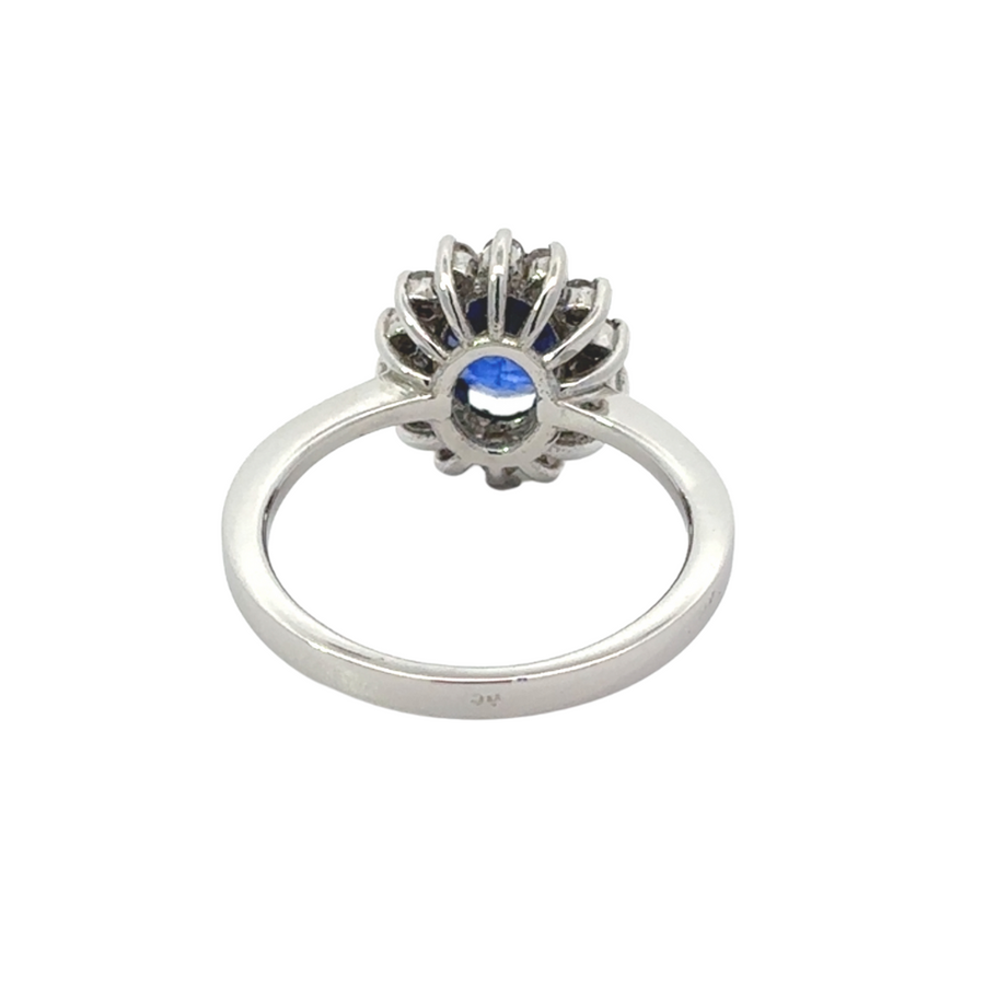 Woman’s hand wearing sapphire gold ring
