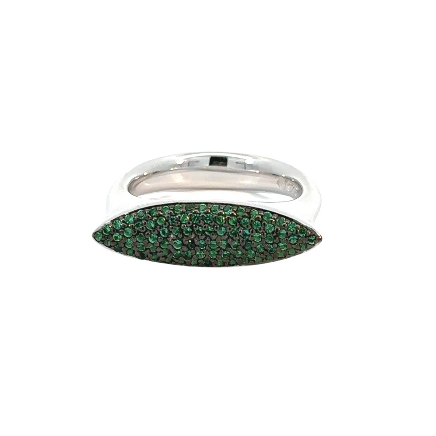 Green CZ silver ring with vibrant cubic zirconia centerpiece
