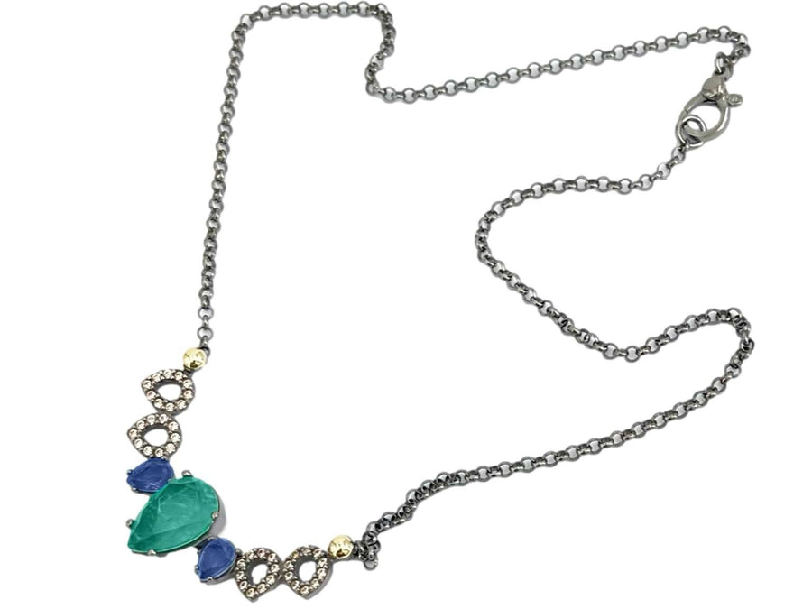 18k Gold ‘Tears’ Necklace with Emerald Quartz, Tanzanite & Champagne Stones – BOHEMME 2023 Collection