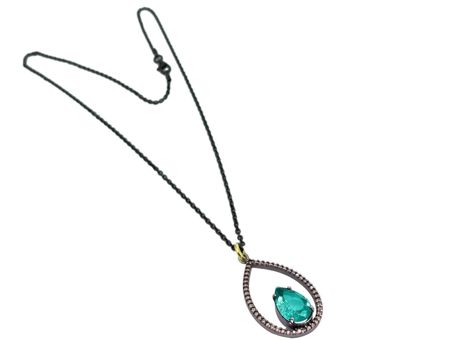 BOHEMME 925/000 Sterling Silver Pendant with 18K Laminated Yellow Gold, Champagne CZ & Emerald Quartz Doublet + 16.50" Chain