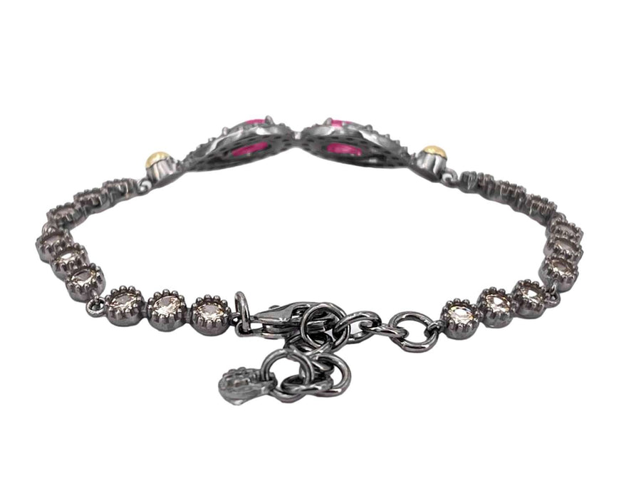 BOHEMME 925/000 Sterling Silver Bracelet with 18K Laminated Yellow Gold, Champagne CZ & Pink Tourmaline Quartz Doublets