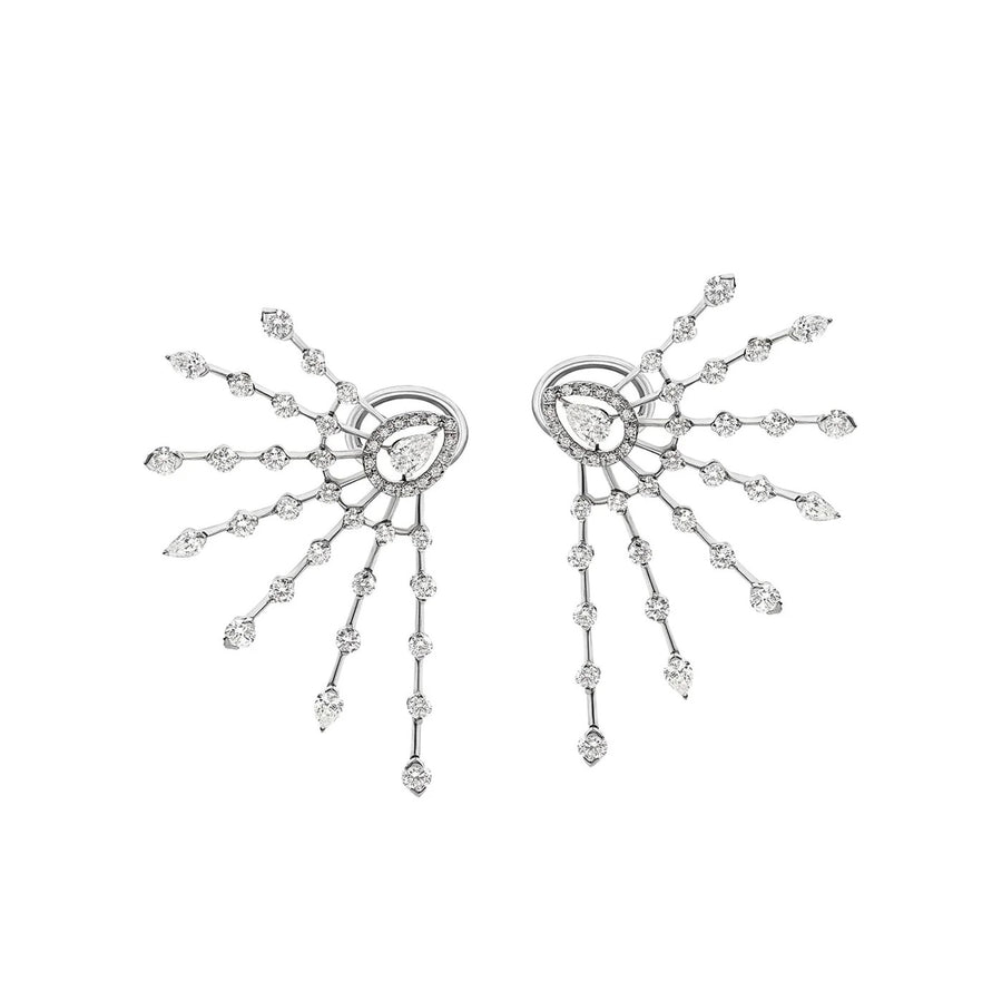 Radiant Fan Design Earrings in 18kt White Gold