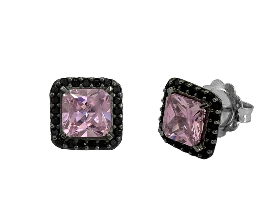 BOHEMME BASICS Earrings - Silver with Black Spinels and Pink Cubic Zirconia