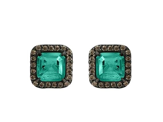 BOHEMME WINDOWS EARRINGS in 925 Sterling Silver with Emerald Quartz Doublet & Champagne CZ, 12mm