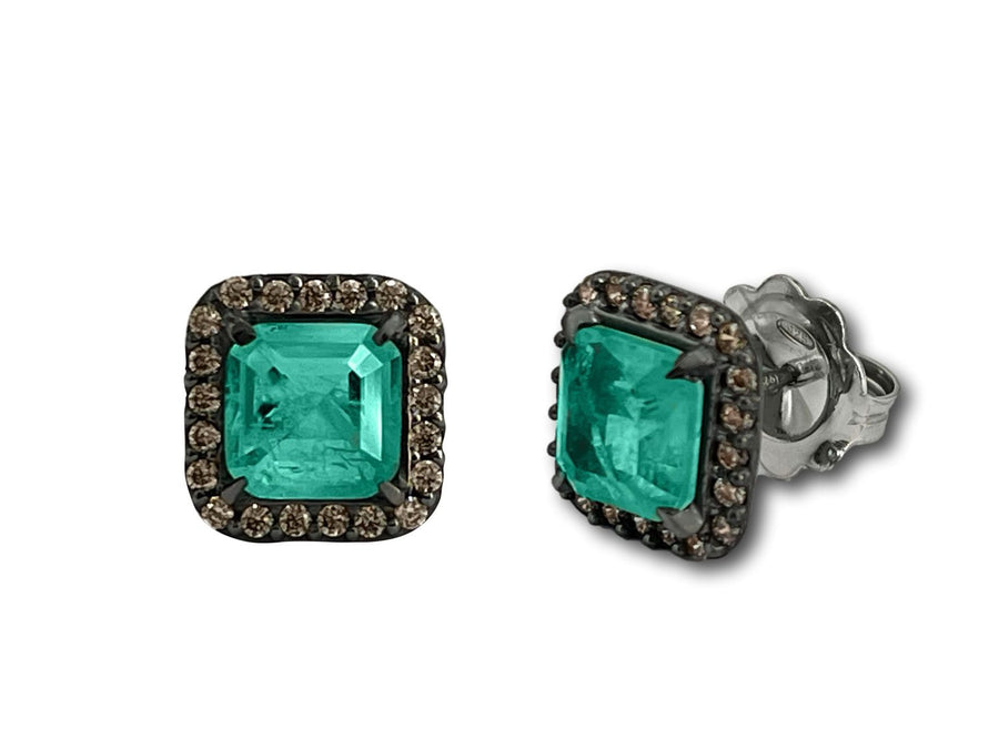 BOHEMME WINDOWS EARRINGS in 925 Sterling Silver with Emerald Quartz Doublet & Champagne CZ, 12mm