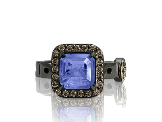 BOHEMME Tanzanite Quartz Ring in 925 Sterling Silver with 18K Laminated Yellow Gold, Champagne CZ