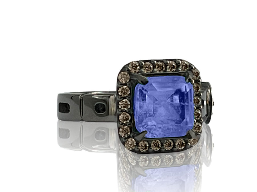 BOHEMME Tanzanite Quartz Ring in 925 Sterling Silver with 18K Laminated Yellow Gold, Champagne CZ