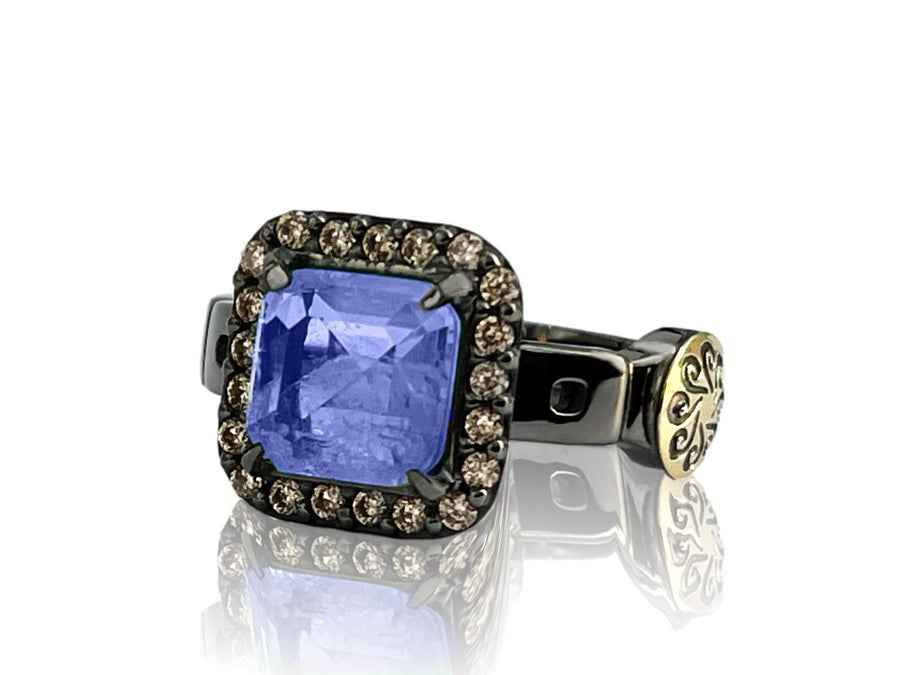 BOHEMME Tanzanite Quartz Ring in 925 Sterling Silver with 18K Laminated Yellow Gold, Champagne CZ