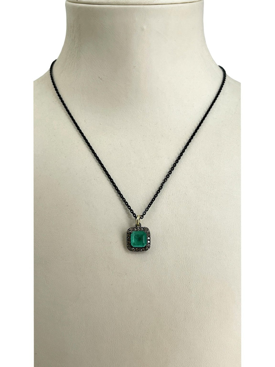 BOHEMME Emerald Quartz Pendant in 925 Sterling Silver with 18K Laminated Yellow Gold, Champagne CZ + 42 cm Chain