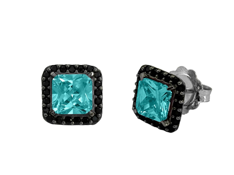 BOHEMME BASICS Silver Earrings with Black Spinels and Paraiba Quartz Doublet