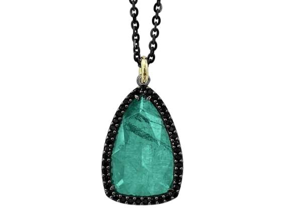 BOHEMME 925/000 Sterling Silver Pendant with 18K Laminated Yellow Gold, Emerald Quartz Doublet & Black Spinels + 42 cm Chain