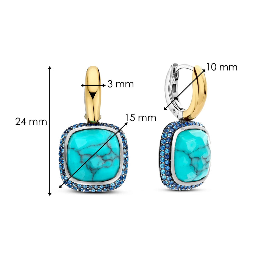 TI SENTO Gold-Plated Turquoise Cushion Earrings - 7968TQ