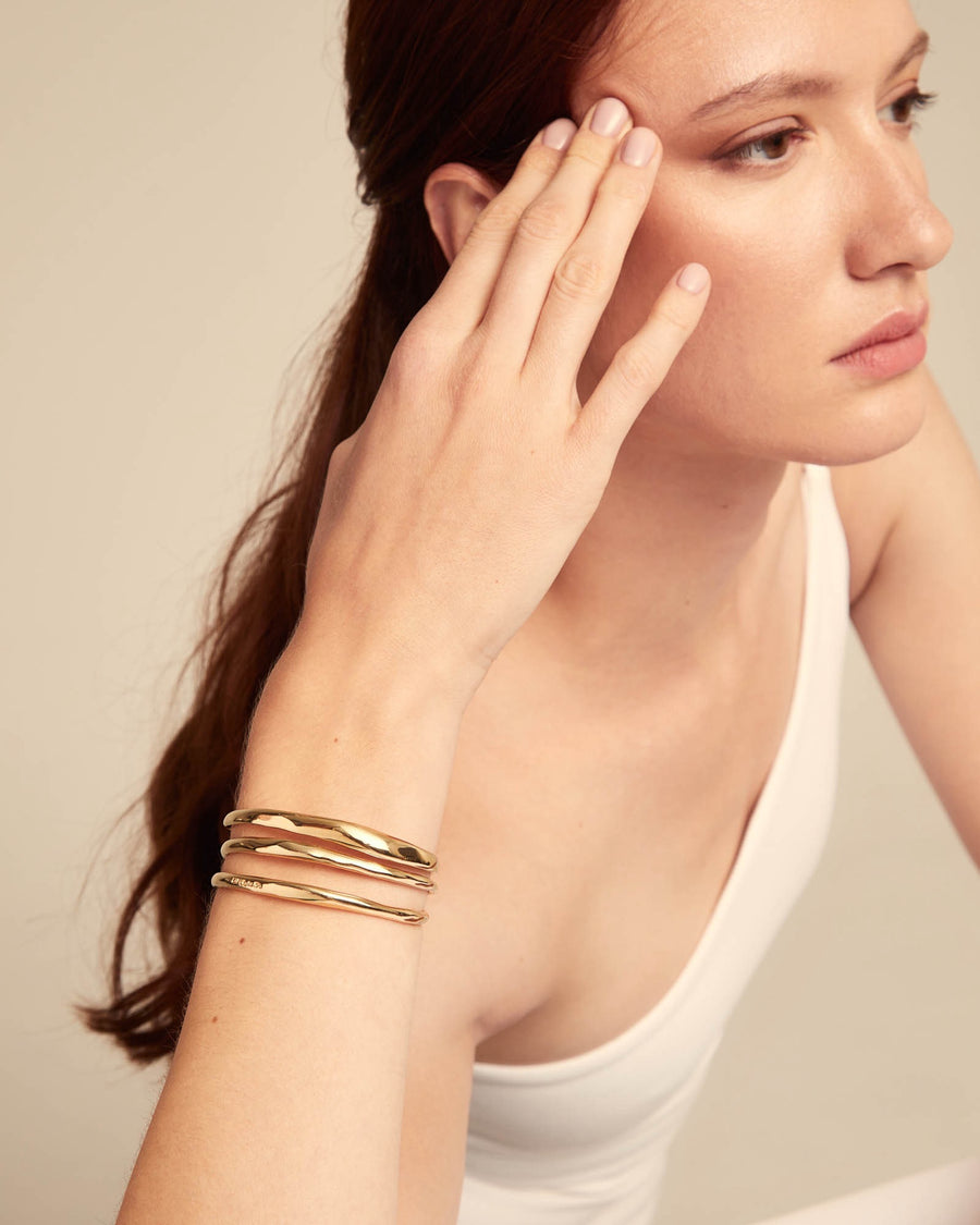 UNOde50 Electrik Bangle - Triple Rigid Sterling Silver-Plated and 18K Gold-Plated Bracelet