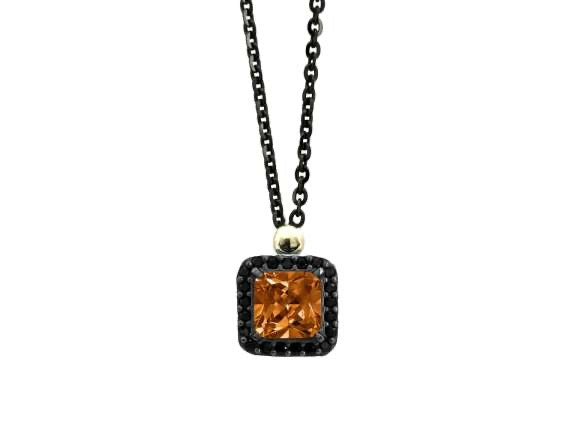 BOHEMME BASICS Pendant in Silver and Gold, Champagne Zirconia and Black Spinel, 42cm Chain