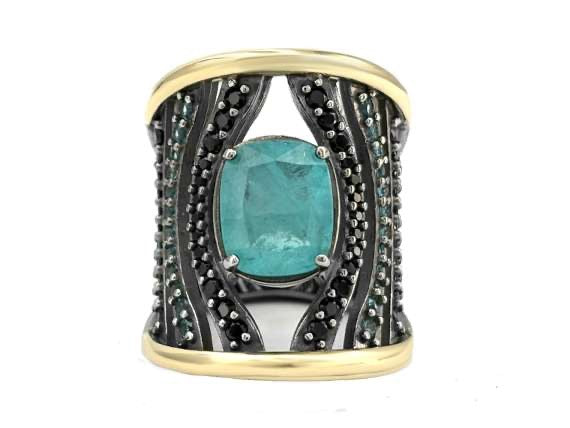 BOHEMME PARAÍBA Ring - Silver, 18K Gold, Black Spinels & Quartz Doublets