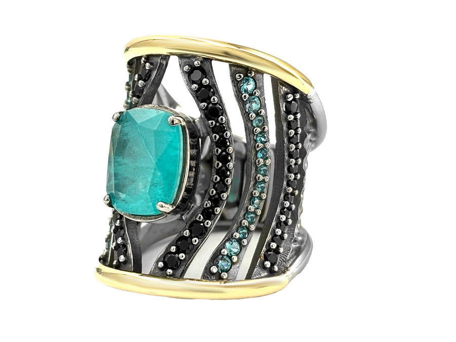 BOHEMME PARAÍBA Ring - Silver, 18K Gold, Black Spinels & Quartz Doublets