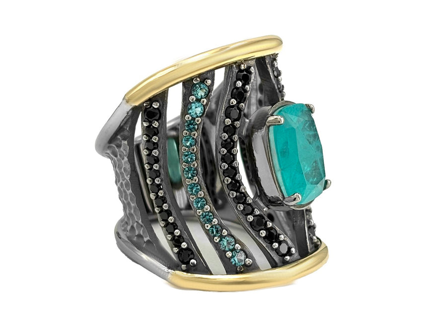 BOHEMME PARAÍBA Ring - Silver, 18K Gold, Black Spinels & Quartz Doublets