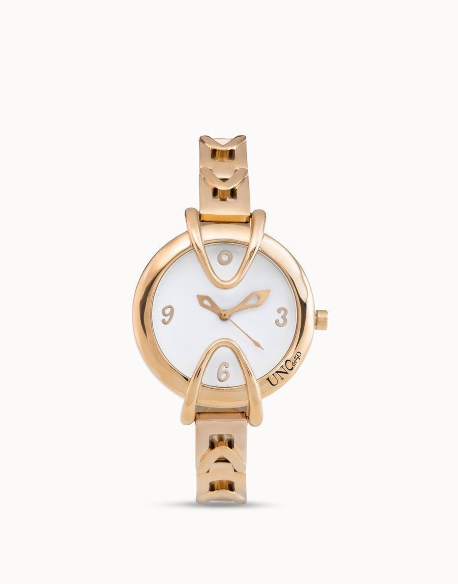 UNOde50 Gold Splendid Brave Watch - 18K Gold-Plated Watch with White Round Dial