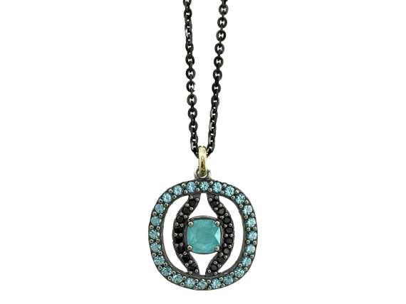 BOHEMME PARAÍBA Round Pendant - Silver, Gold, Black Spinels & Quartz Doublets, 42cm Chain