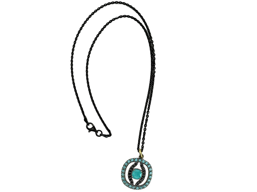 BOHEMME PARAÍBA Round Pendant - Silver, Gold, Black Spinels & Quartz Doublets, 42cm Chain