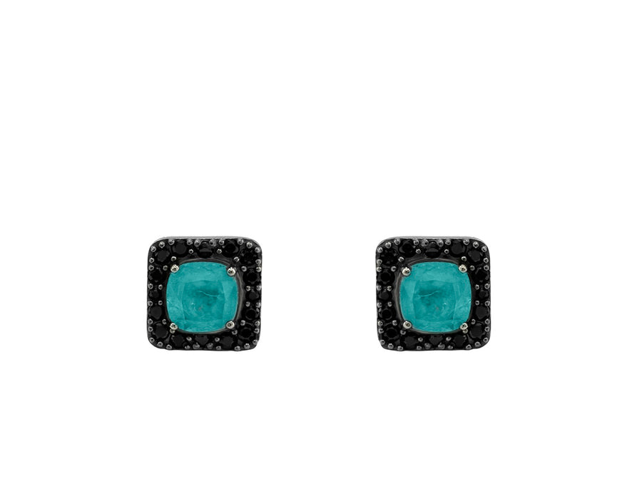 BOHEMME PARAÍBA Earrings in Silver with Black Spinels & Double Quartz Gemstones