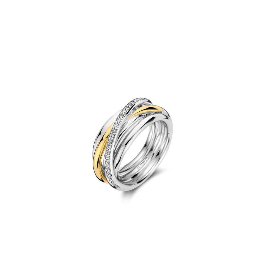 TI SENTO - Milano Gold-Plated Cubic Zirconia Statement Ring, Model 12318ZY