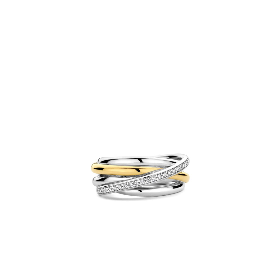 TI SENTO - Milano Gold-Plated Cubic Zirconia Statement Ring, Model 12318ZY