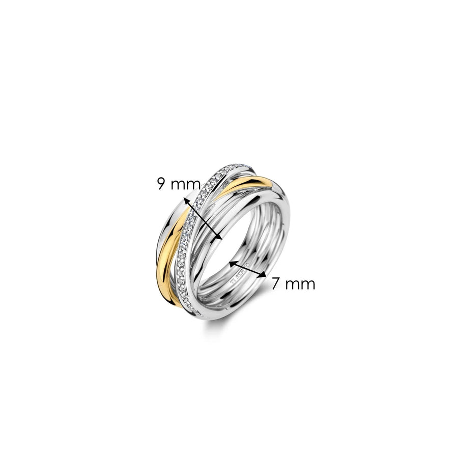 TI SENTO - Milano Gold-Plated Cubic Zirconia Statement Ring, Model 12318ZY