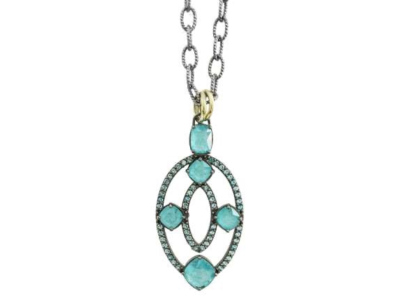 BOHEMME PARAÍBA Silver and Gold Pendant with Zirconia and Quartz Doublet, 60 cm Chain