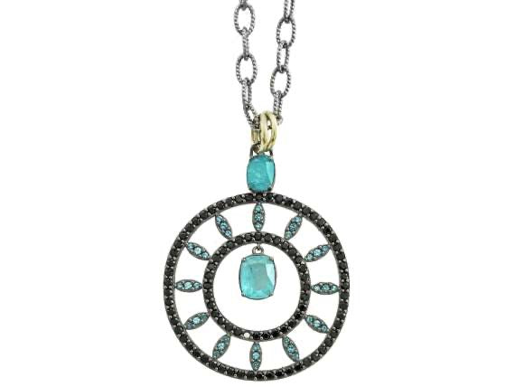 BOHEMME PARAÍBA Pendant in Silver and 18K Gold with Black Spinels and Zirconia, 60 cm Chain