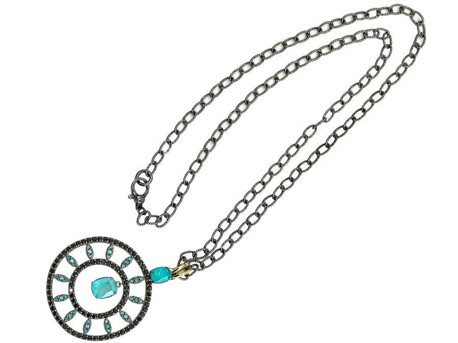 BOHEMME PARAÍBA Pendant in Silver and 18K Gold with Black Spinels and Zirconia, 60 cm Chain