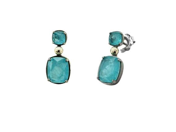 BOHEMME PARAÍBA Earrings in Silver and 18K Gold with Blue Quartz Doublets