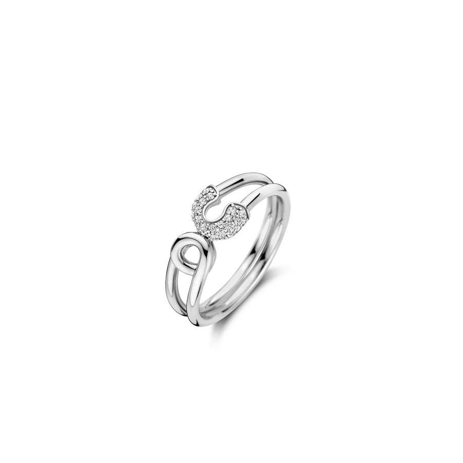 TI SENTO - Milano Silver Safety Pin Ring with Cubic Zirconia, Model 12333ZI