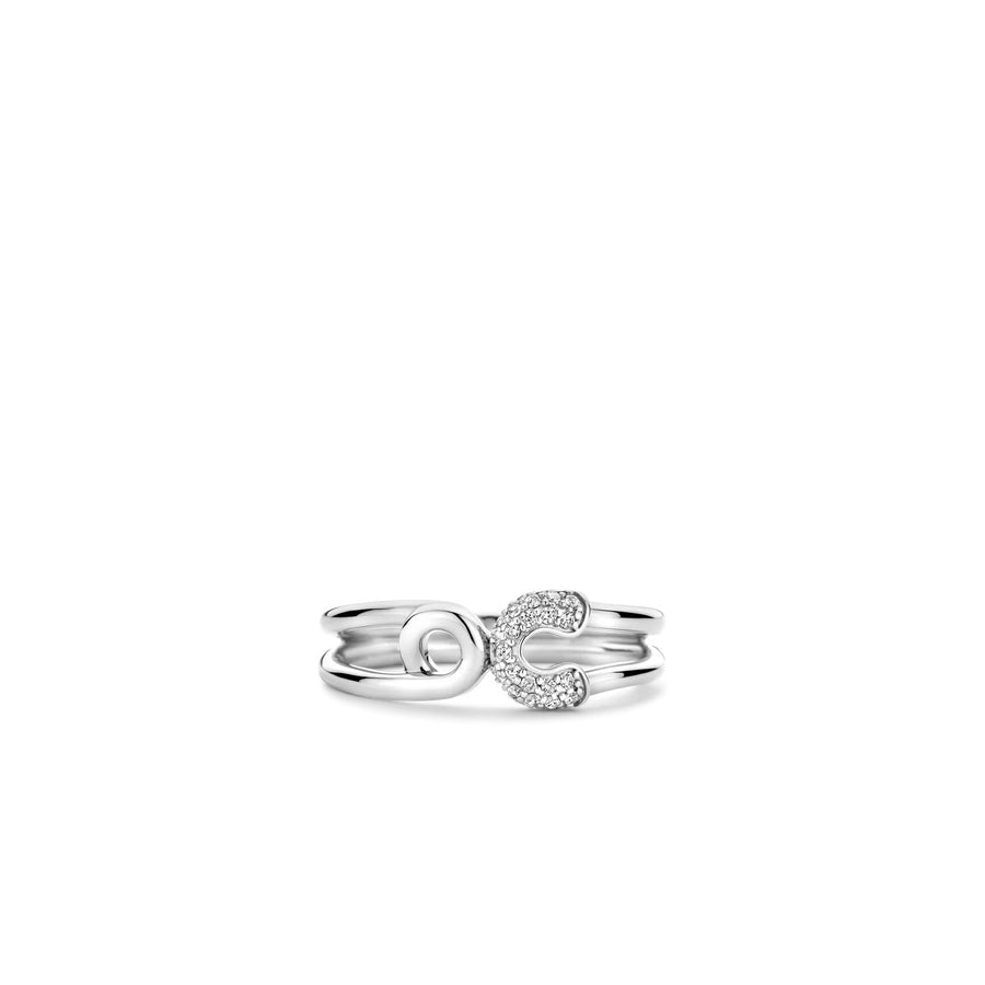 TI SENTO - Milano Silver Safety Pin Ring with Cubic Zirconia, Model 12333ZI