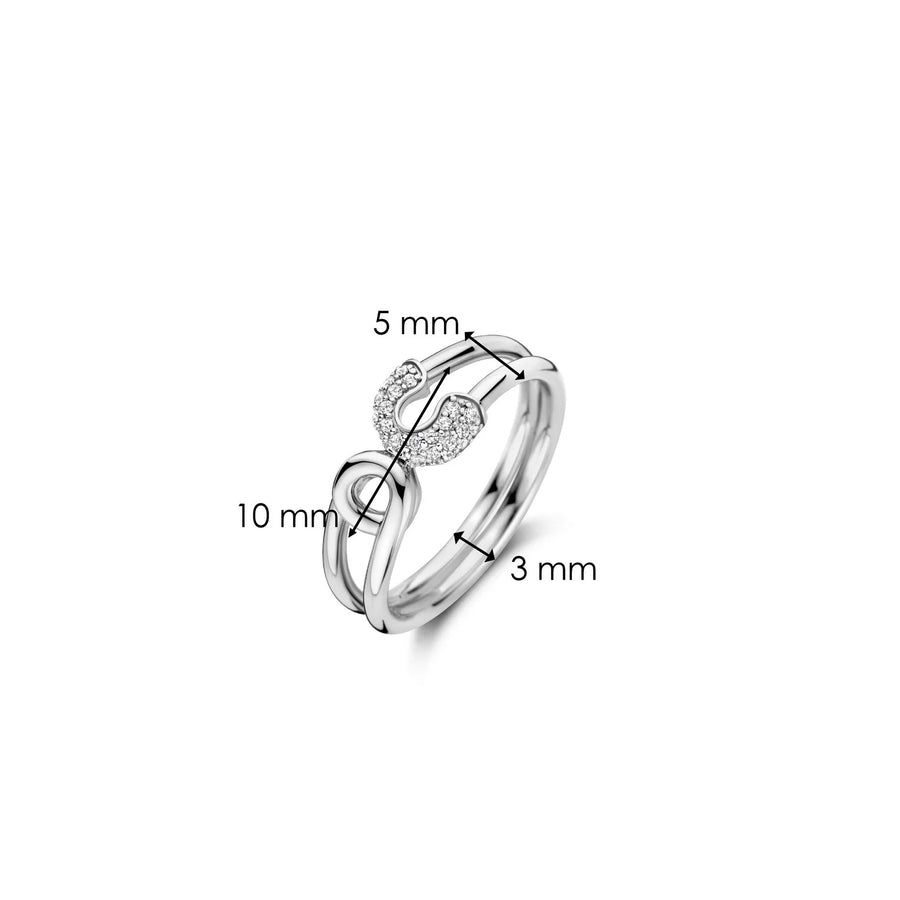 TI SENTO - Milano Silver Safety Pin Ring with Cubic Zirconia, Model 12333ZI